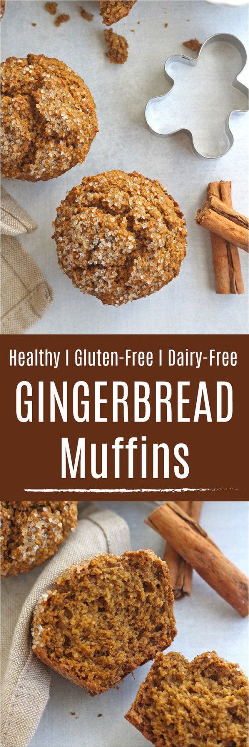 gingerbread muffins with cinnamon on top and the words healthy gluen free dairy