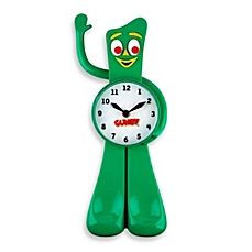 a green clock with an image of a cartoon character on it's face and hands