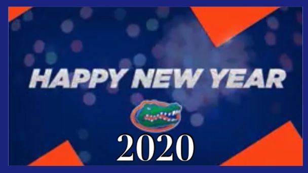 a happy new year card with an image of a florida gators logo on it