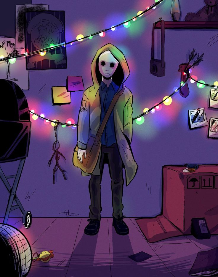 a person standing in a room with christmas lights on the wall and decorations all around