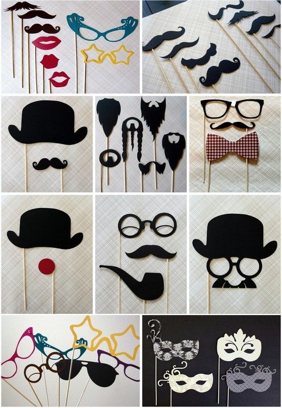 a collage of photos with mustaches, glasses and hats on top of them