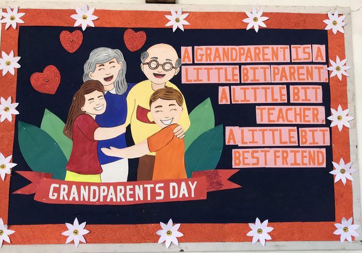 a painting on the side of a building that says grandparents's day with an image of three children and two adults