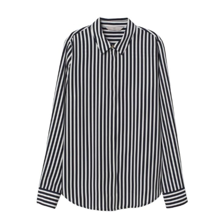 Brand-New H&M Women's Brown/ White Striped Button-Up Shirt. Size: 4 H&m Collared Tops For Workwear, H&m Button-up Tops For Workwear, H&m Button-up Blouse For Work, H&m White Tops For Workwear, H&m Summer Office Tops, H&m Collared Blouse For Work, H&m Classic Relaxed Fit Top, H&m Collared Tops For Daywear, Trendy Button-up Blouse From H&m