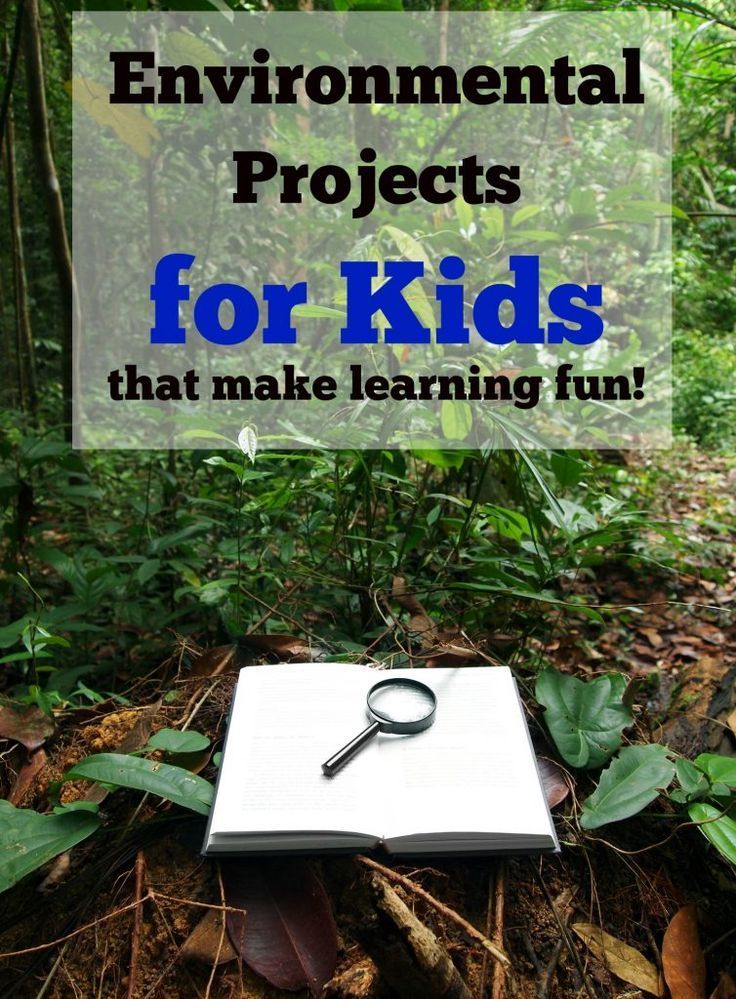 an open book with a magnifying glass on it and the title environmental projects for kids that make learning fun