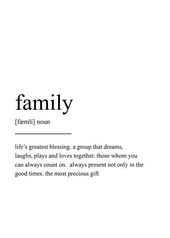 the words family are written in black and white