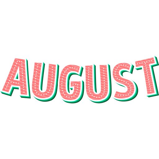 the word august written in pink and green letters on a white background with polka dots