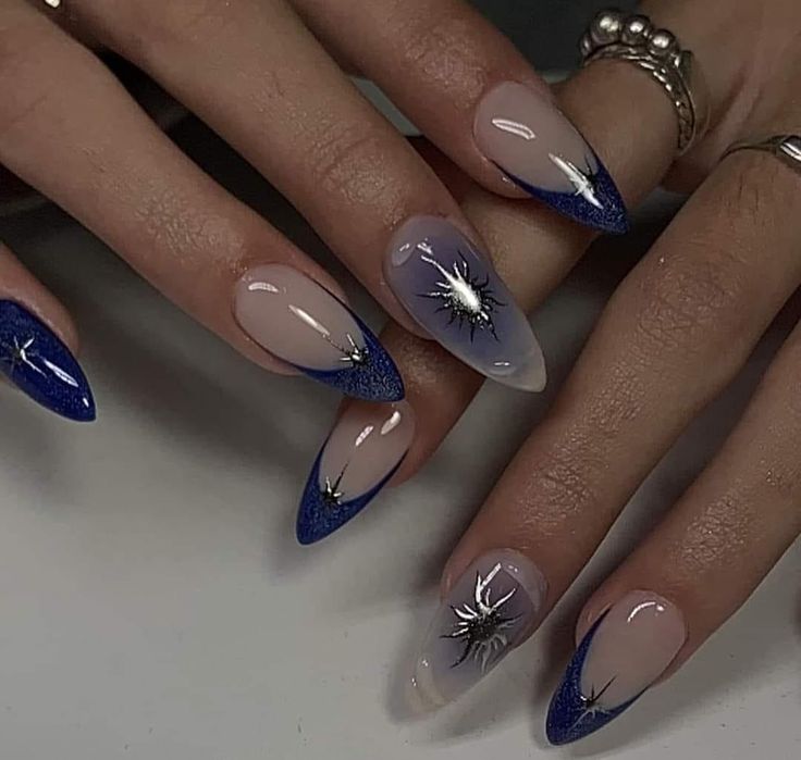 Summer Nails Tips, Nails W Glitter, Halo Nails, Ceramics Vase, Dark Blue Nails, Queen Nails, Almond Acrylic Nails, Soft Nails, Nails Tips