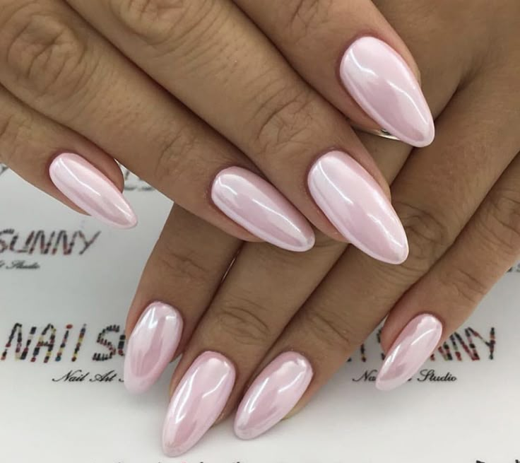 Pink Chrome Nails, Medium Almond, Shiny Nails, Pearl Nails, Girls Nails, Dream Nails, Fire Nails, Valentine's Day Nails, Chrome Nails