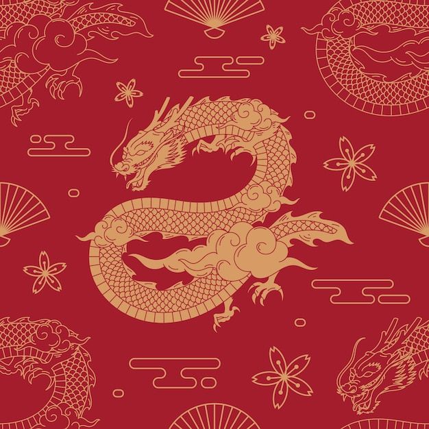 Cny Dragon Illustration, Chinese Design Poster, Beverage Campaign, Chinese Dragon Illustration, Dragon Pattern Design, Chinese Dragon Pattern, Dragon Vector, Chinese Drawing, Pattern Illustrations