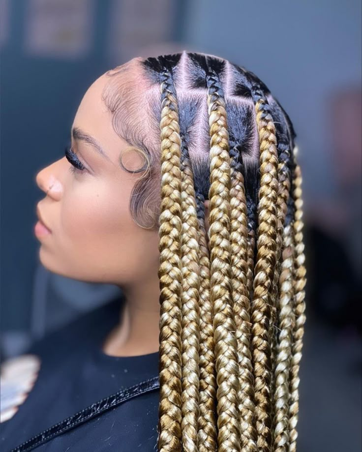 Blond knotless braids Blond Knotless Braids, Mixed Color Braids, Mixing Hair Color, Blonde Knotless Braids, Blonde Knotless, Braids Hairstyles For Black Women, Knotless Braids Hairstyles, Color Braids, Cornrows With Box Braids