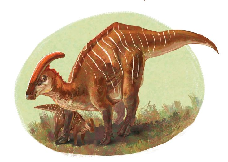 an artist's rendering of a dinosaur and its baby