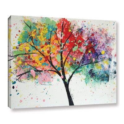 colorful tree painting on canvas with white background