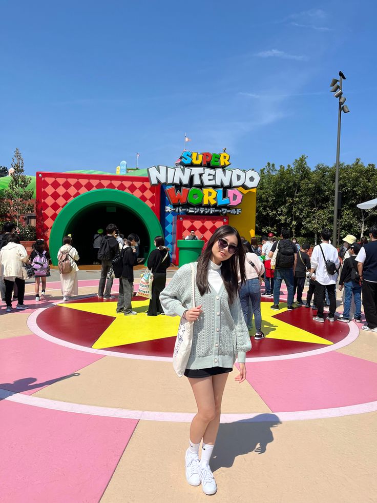 Amusement park outfits, super nintendo world, mario outfit, yoshi outfit ideas, princess peach castle, ootd, park outfits, theme park outfit ideas, sweater weather, skirt and sweater, ootd, simple outfits, japan outfits, usj, universal studios japan, march outfits, japan in march, yoshi headband, pacsun skirt, playboy skirt, ingni sweater, uniqlo thermal, brandy melville tote Amusement Park Outfit Ideas, Park Outfit Ideas, Amusement Park Outfit, Park Outfit, Outfit Ideas Korean, Japan Summer, Amusement Park, Dates, Outfit Ideas