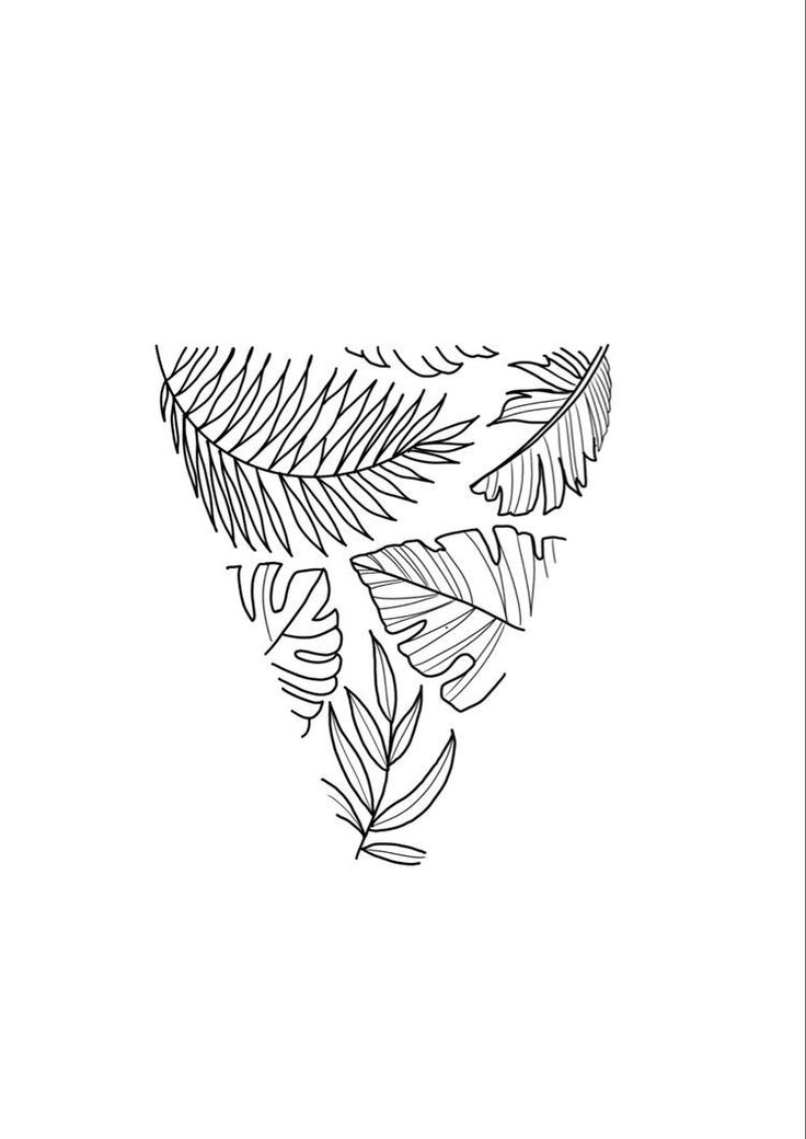 a black and white drawing of leaves in the shape of a triangle on a white background