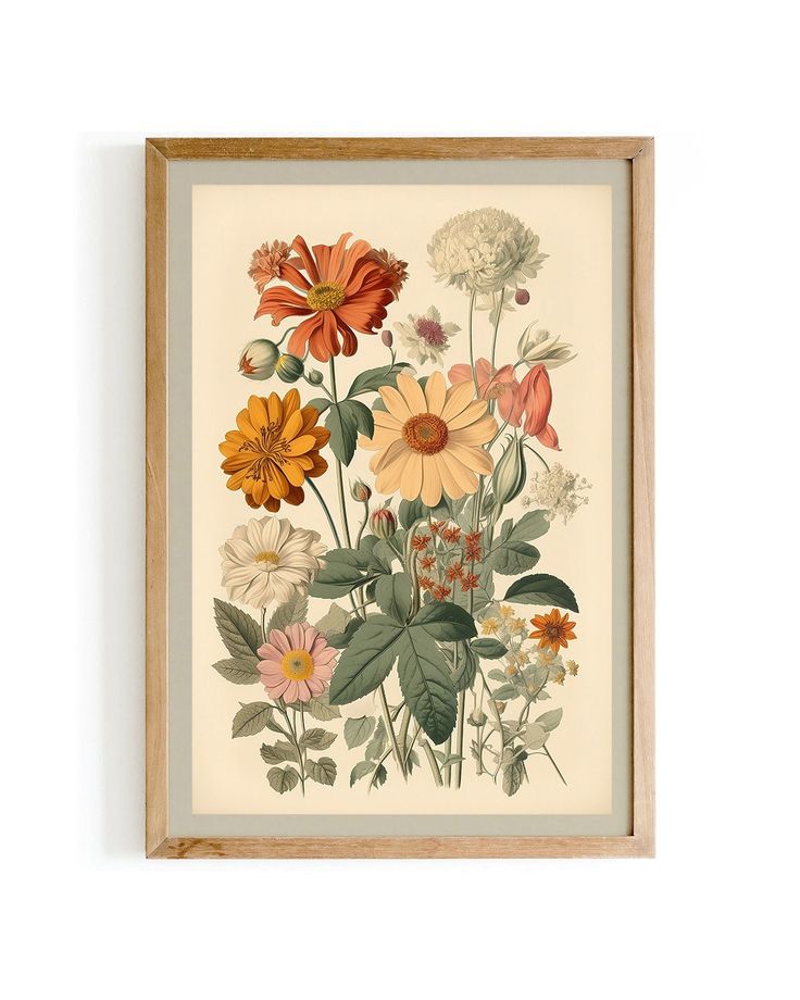 a framed painting with flowers on it