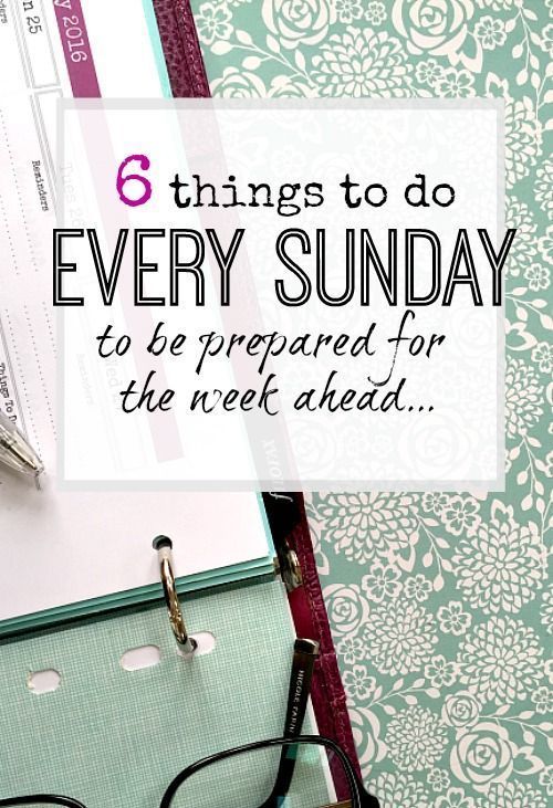 a binder with glasses on it and the words 6 things to do every sunday to be prepared for the week ahead