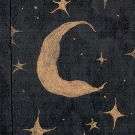 a drawing of a crescent moon and stars on a black paper with gold foil paint