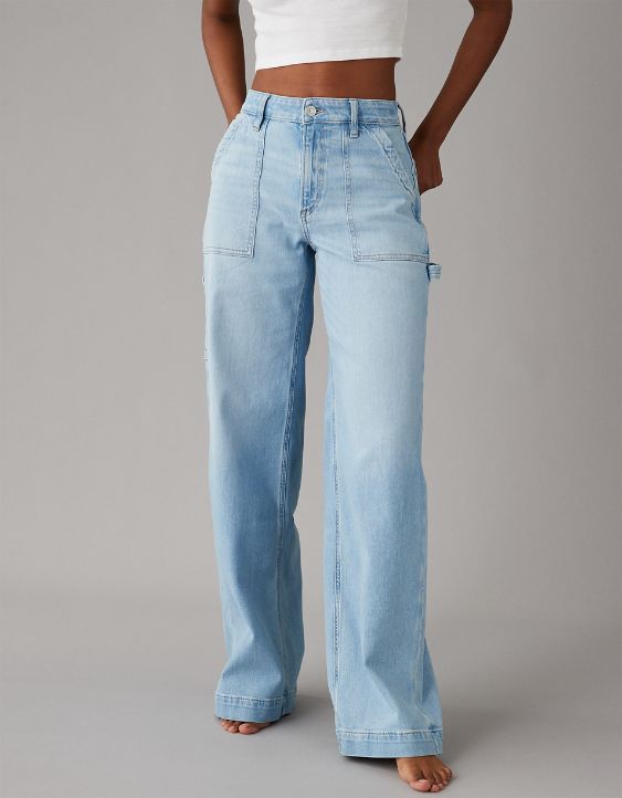 AE Dreamy Drape Stretch Super High-Waisted Baggy Wide-Leg Jean High Waisted Wide Leg Jeans, White Jeans Men, Look Jean, Athletic Fit Jeans, Jean Trends, Curvy Jeans, Best Jeans, Women Denim Jeans, American Eagle Jeans