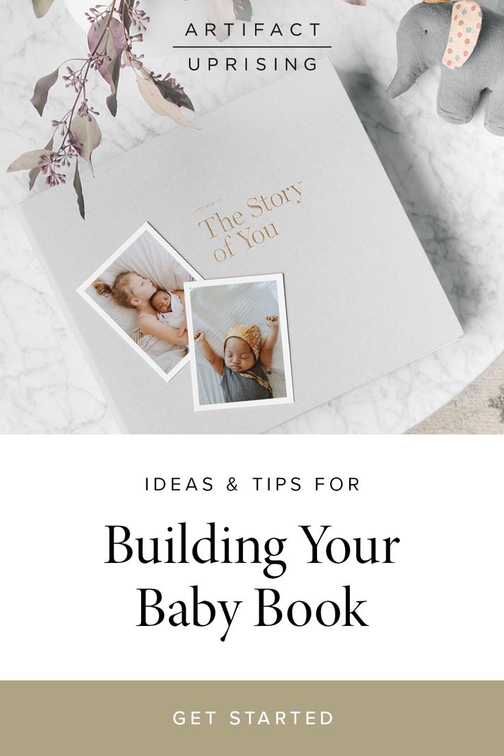 a baby book with an elephant and flowers on it, the title reads ideas & tips for building your baby book get started