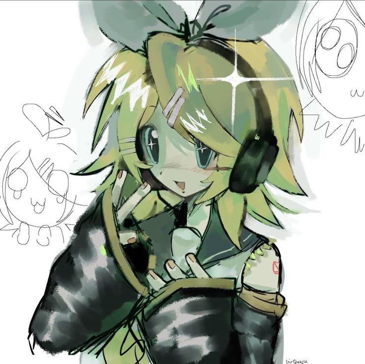 a drawing of a girl with headphones on