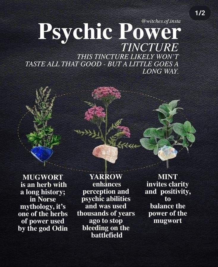 a blackboard with four different types of plants on it and the words psychic power written below