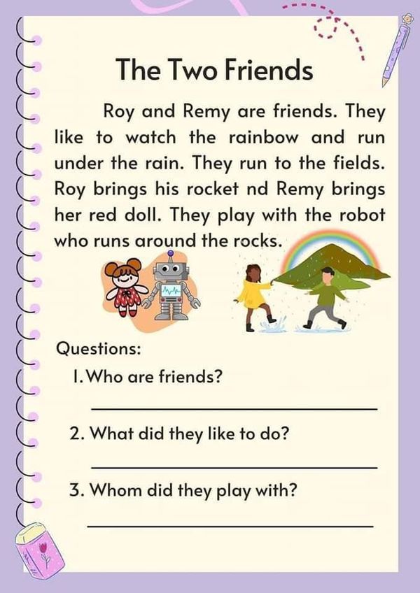 the two friends poem is shown in purple and has an image of children playing on it