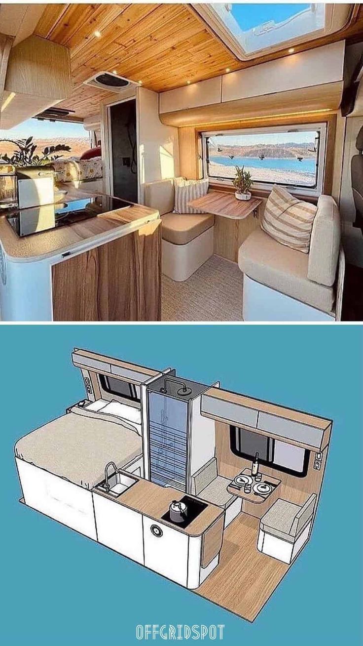 the inside and outside view of a motorhome that has been built to look like a boat