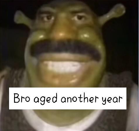 a man with a fake mustache and moustache on his face, has an ad for broccoli aged another year