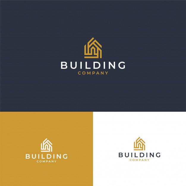 the logo for building company is shown in three different colors and font, as well as two