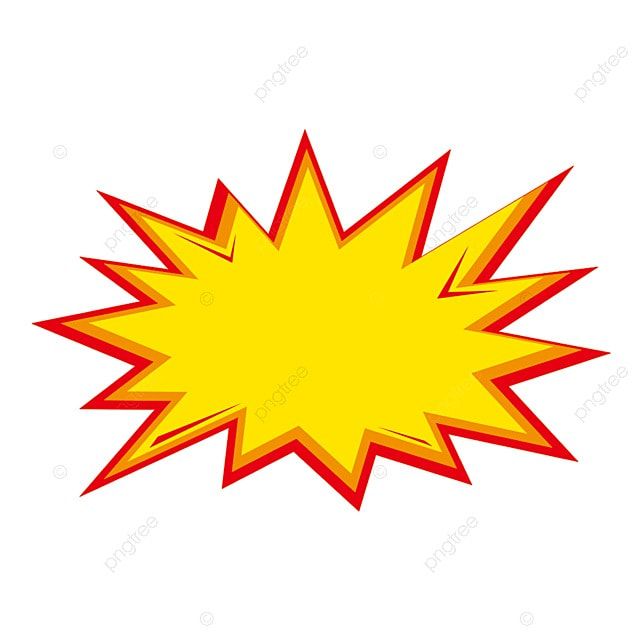 a yellow and red starburst on a white background