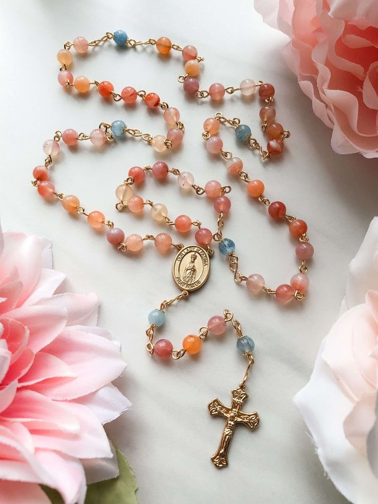 Flower Rosary, Our Lady Of Mt Carmel, Yellow And Lavender, Rosary Jewelry, Custom Rosary, Cloth Storage, Rosary Beads Catholic, Catholic Rosary, Rosary Bracelet