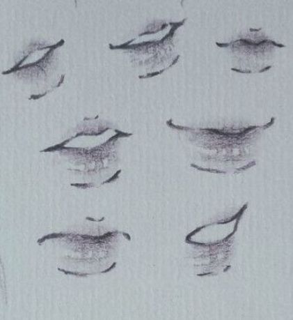 a pencil drawing of different angles of lips