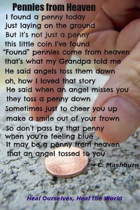 a person holding a penny in their hand with the words poem written on it,