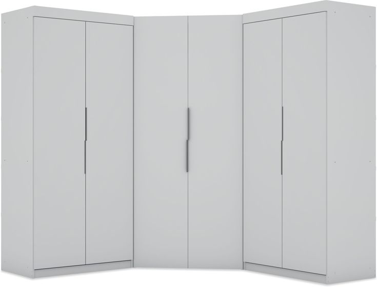 a white room divider with three doors on each side and one door open to reveal the closet