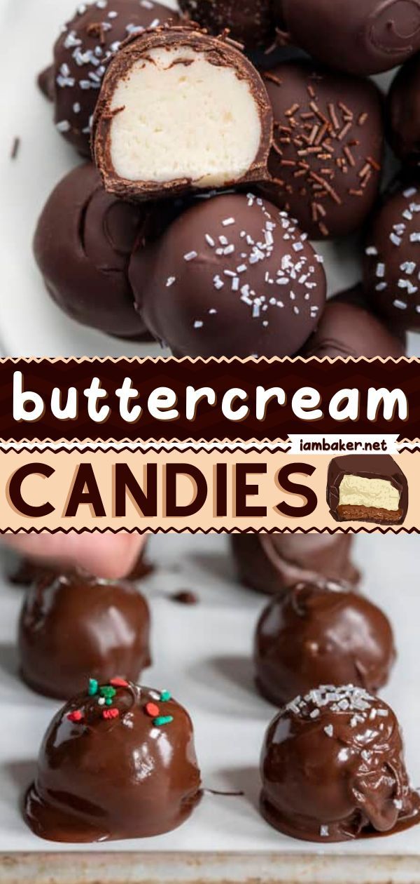 chocolate covered candies on a white plate with the words buttercream candies