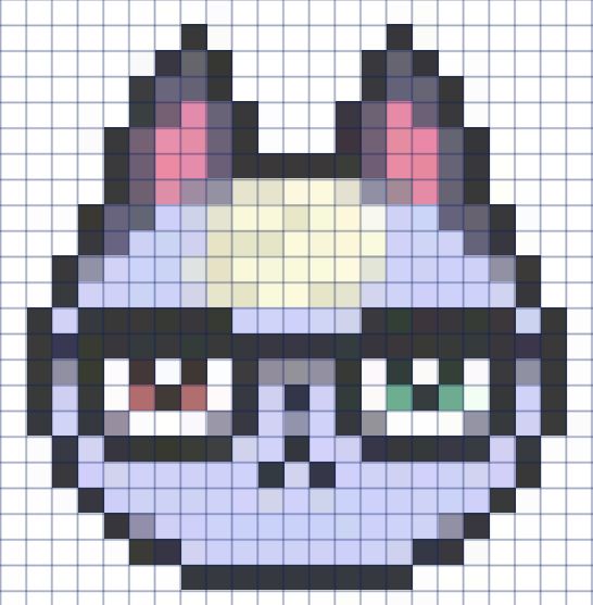 pixel art with glasses and an animal face in the middle, on a white background