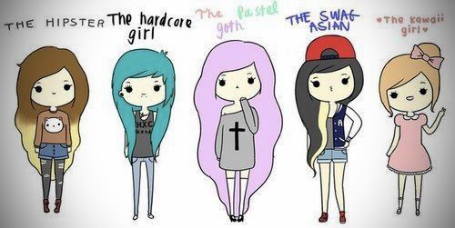 four cartoon girls with different colored hair