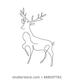 a line drawing of a deer with antlers on it's head and tail