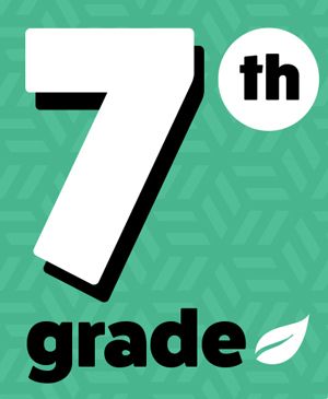 the 7 th grade logo is shown on a green background with black and white letters