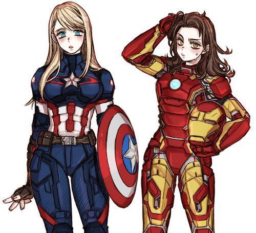 two women dressed as captain america standing next to each other