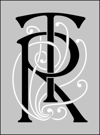 the letter r in black and white on a gray background