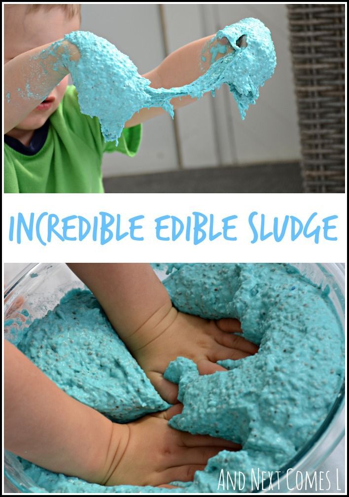 a collage of photos with the words incredible edible sludge in blue and green