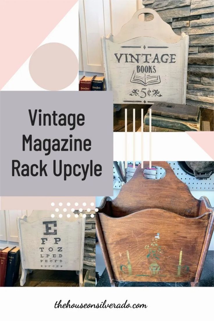 vintage magazine rack upcycle with text overlay