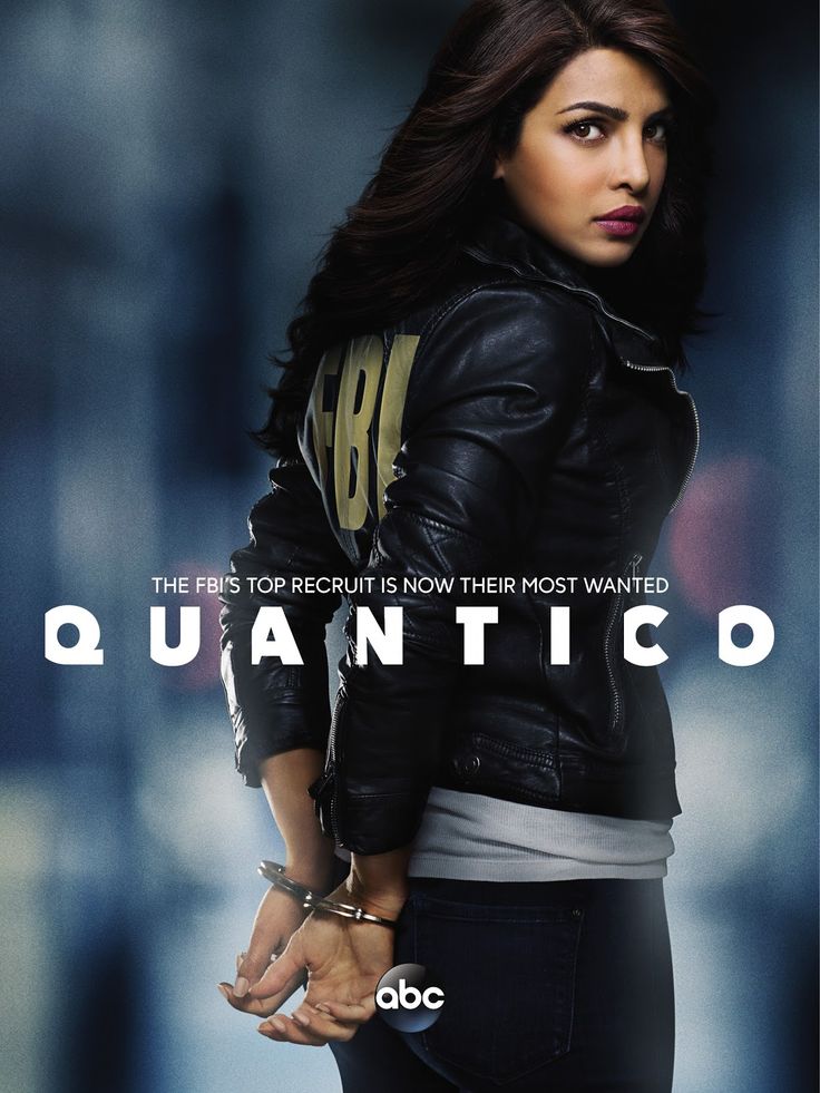 the poster for quanntico shows a woman in black leather jacket and jeans with her hands on her hips