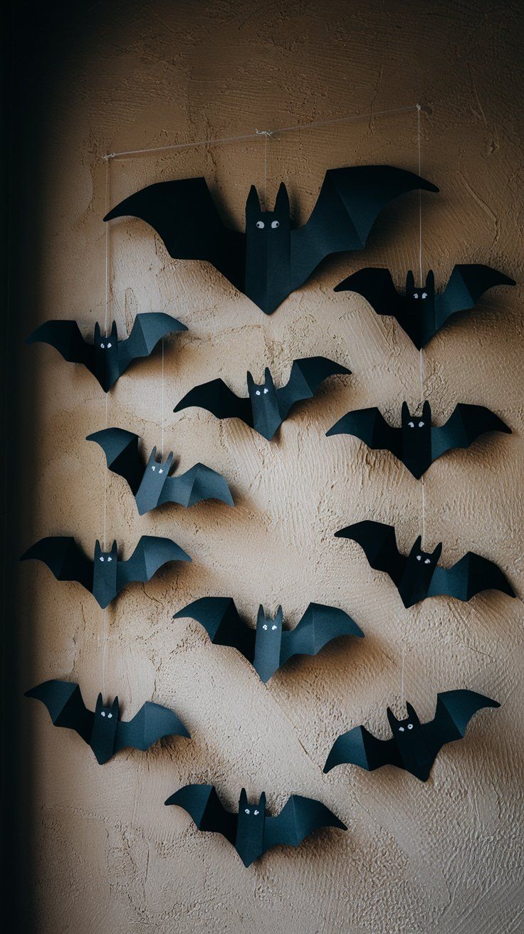 a group of bats hanging from the side of a wall