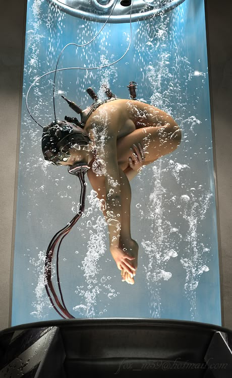 a woman floating in the water on top of a diving device