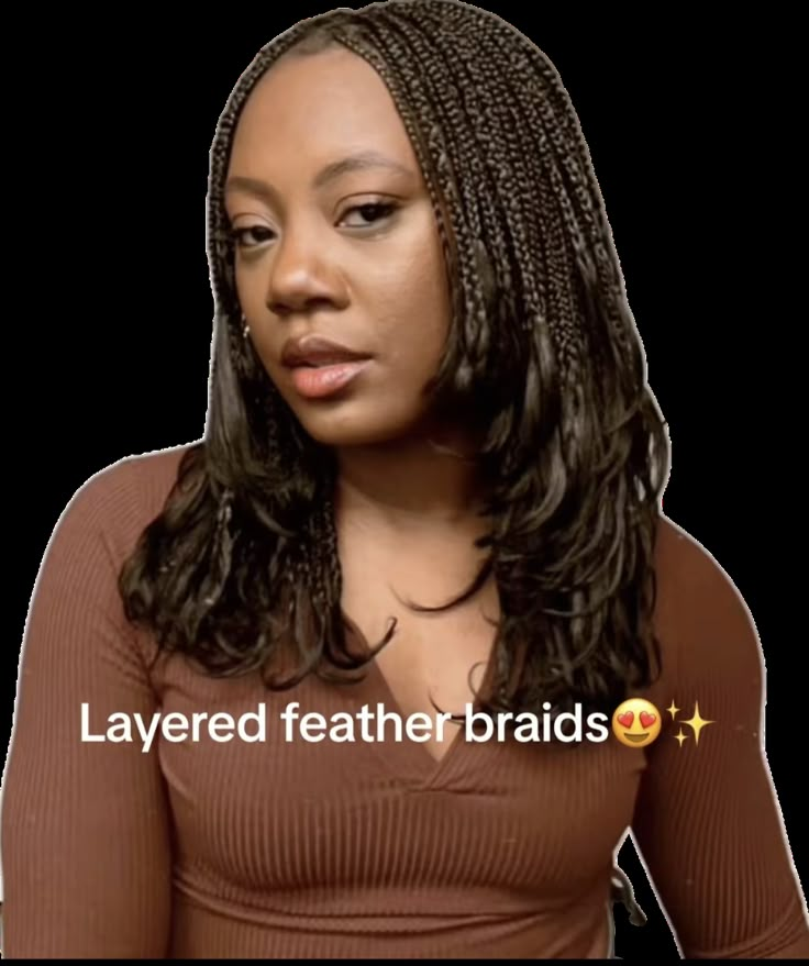 Own Hair Braids Black Women, Yaki Pony Style Braids, Box Braids Small Parts, Short Feather Braids, Layered Bob Braids, Feathered Braids Black Women, Layered Feathered Braids, Short Layered Braids, Wolfcut Braids