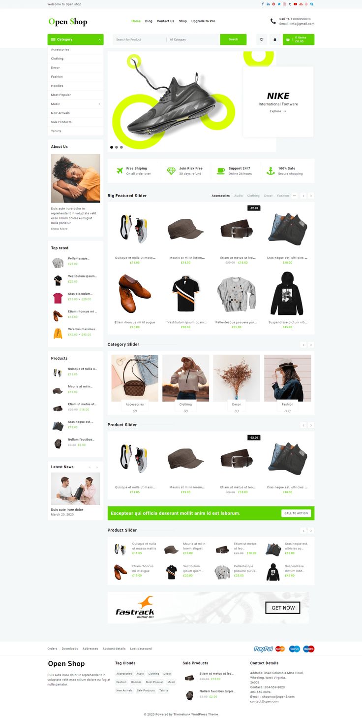 the website has many different items on it, including shoes and clothing stores in one page