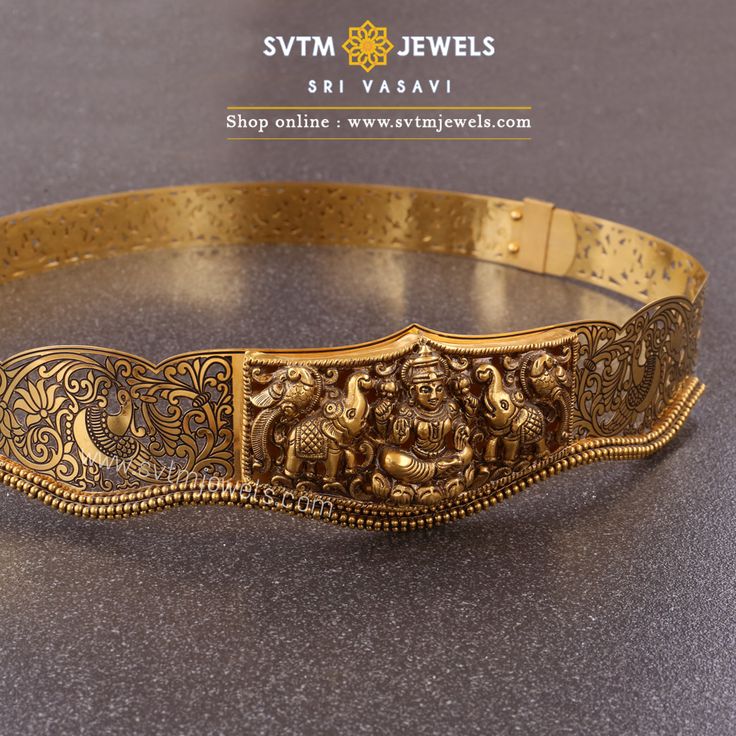 An extraordinary cutwork nagaas waist belt with a divine depiction of goddess Gaja Lakshmi. Simple Vadanam Designs, Ottiyanam Designs Gold, Vadanam Designs Gold, Vaddanam Designs, 22 Carat Gold Jewellery, Multani Mitti, Waist Jewelry, Antique Gold Jewelry Indian, Diamond Wedding Jewelry