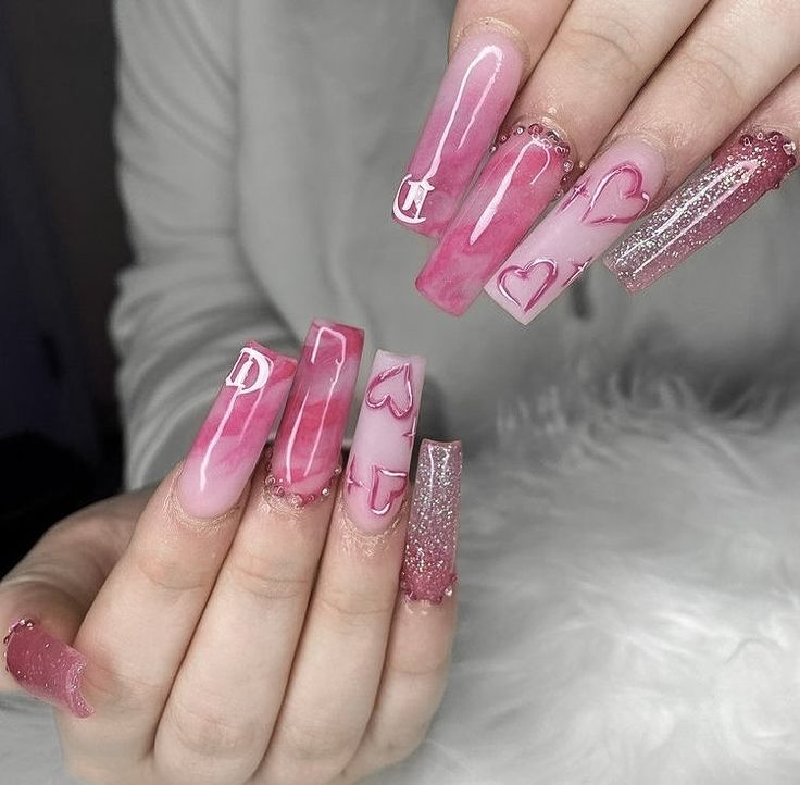 Hollywood Nails, Vday Nails, Long Acrylic Nail Designs, Classy Acrylic Nails, Short Square Acrylic Nails, Long Acrylic Nails Coffin, Acrylic Nails Coffin Pink, Long Square Acrylic Nails, Bling Acrylic Nails